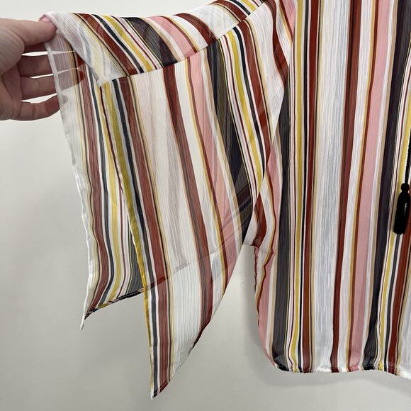 Maurices Poncho Blouse Womens Small Sheer Boho Festival Eclectic Retro Tassel - Picture 2 of 11